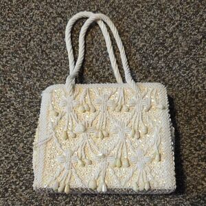 Chic Cream Beaded Shoulder Bag
